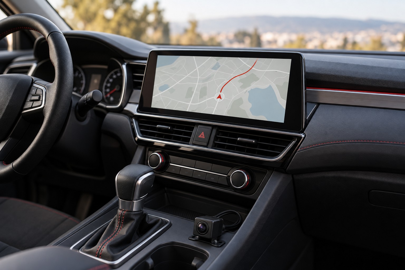 Écran de navigation dans un habitacle automobile, visuel d’illustration